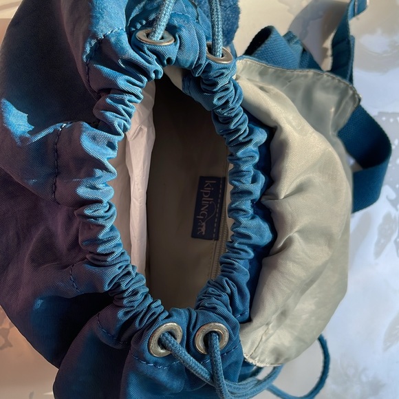 Vintage Kipling Backpack Duffle Bag Drawstring Nylon Medium, Teal - Picture 5 of 11
